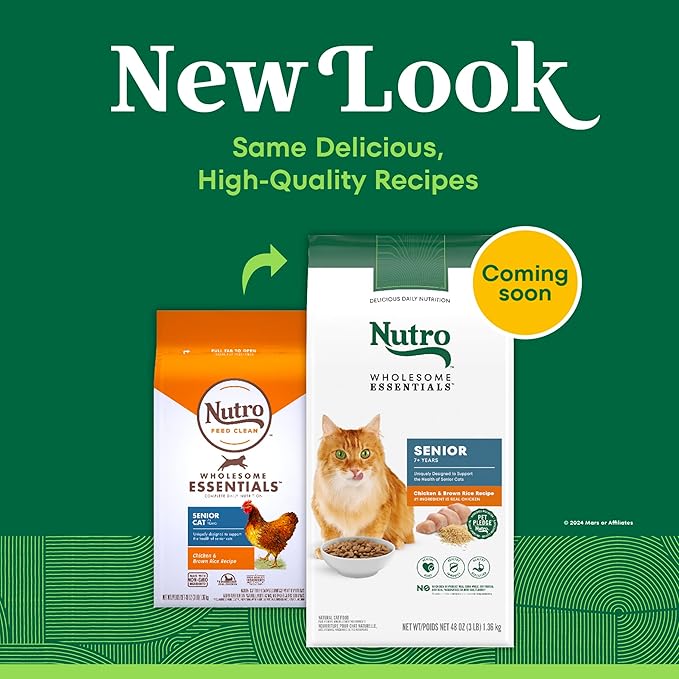 Nutro Wholesome Essentials Senior Dry Cat Food, Senior Cat Food Dry Chicken & Brown Rice Recipe, 3 lb. Bag
