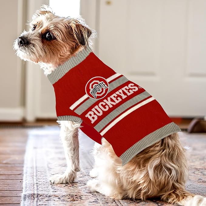 NCAA Ohio State Buckeyes Dog Sweater, Size Large. Warm and Cozy Knit Pet Sweater with NCAA Team Logo, Best Puppy Sweater for Large and Small Dogs
