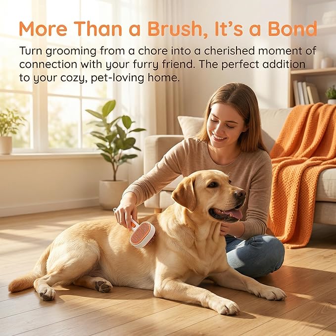 Pet Grooming Brush for Cats and Dogs, Stainless Steel Deshedding Brush with One-Click Cleaning Button, Skin-Friendly Massage Pins, Removes Loose Hair and Tangles (White)