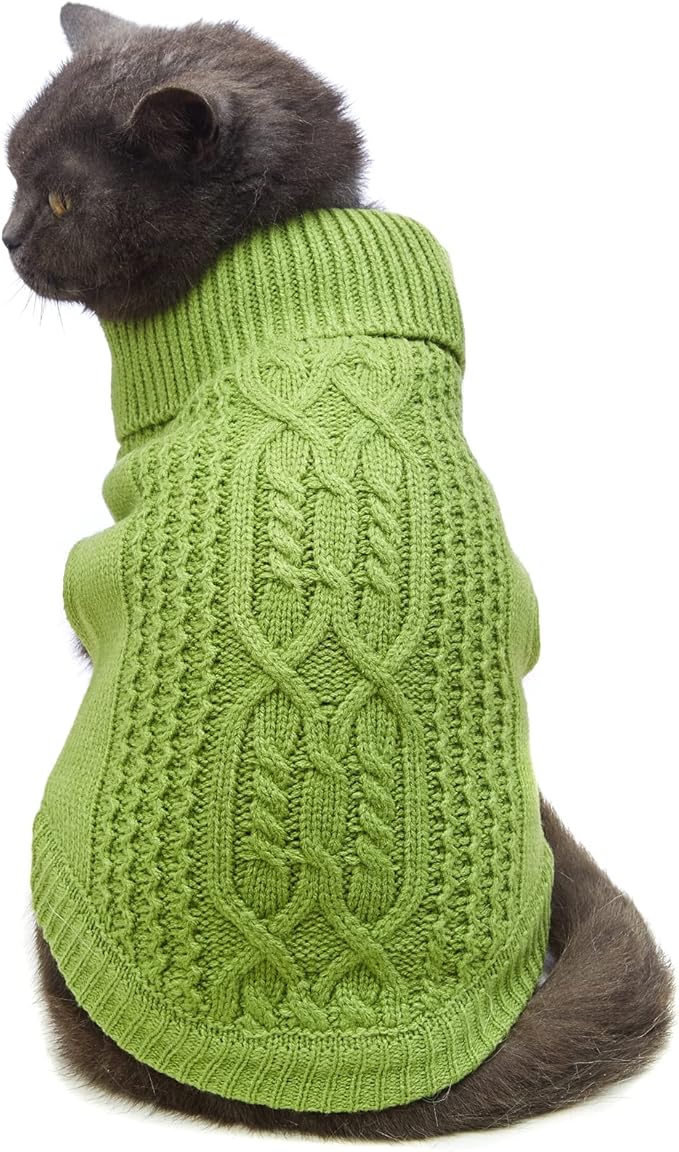 Stretchy Cat Sweater - 17 Colors & 6 Sizes | Snug Winter-Ready Knit for Boy/Girl Cats & Kittens(Green, Medium)
