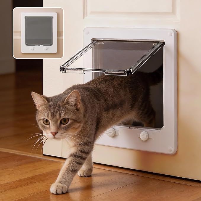 LIBBEPET Cat Door Interior Door, Indoor Cat Doors, Large Pet Doors for Cats Up to 18 lbs(Frame Size 9.3" x 10.6"), Upgraded 4 Way Locking Kitty Door for Interior & Exterior Doors, Easy to Install