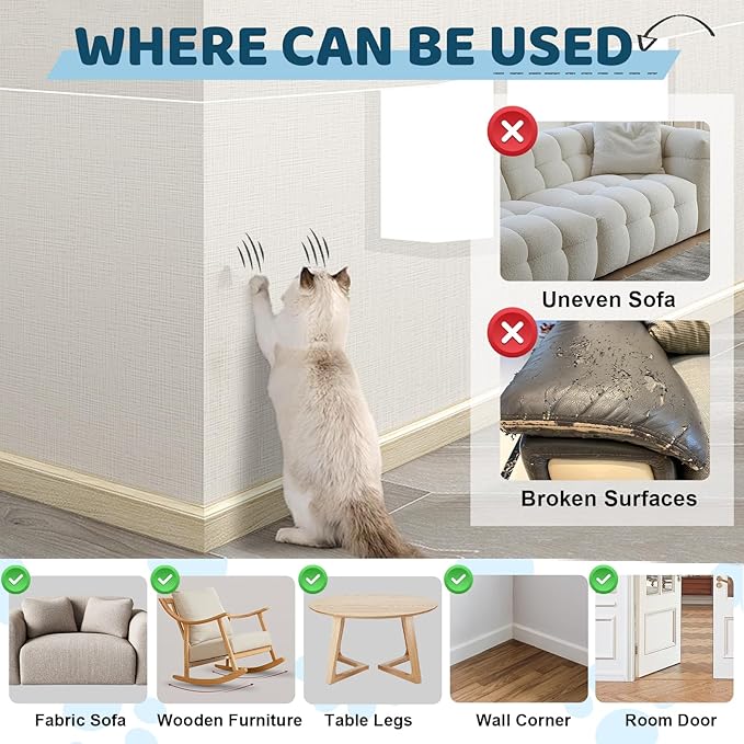 Cat Scratch Furniture Protector, Cat Scratching Mat, Trimmable Self-Adhesive Cats Claws Scratch Pads, DIY Carpet Mat Replacement for Cats Tree, Cats Wall Shelves (Transparent, 17x11.8in-20pcs)