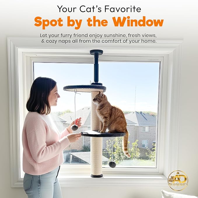 Window Cat Tree & Small Cat Tower (89.5-105.5cm) – Adjustable Cat Window Perch & Shelf for Indoor Cats – Sturdy Window Sill Extender Seat for Large Cats