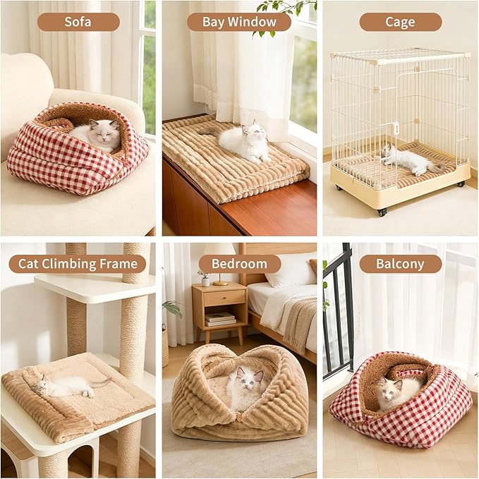 Jiupety Cat Bed for Indoor Self Warming Cat Bed Mat Ultra-Soft Cats Beds Machine Washable Pet Bed,Multifunction Pet Blanket for Small Dogs and Cats Brown,30X23In
