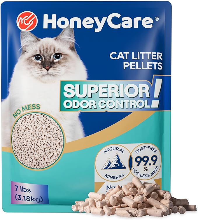 Honey Care All-Absorb Cat Litter Pellets, Zeolite, Long-Lasting Odor Control Non-climping Litter, 7 Lbs Pack