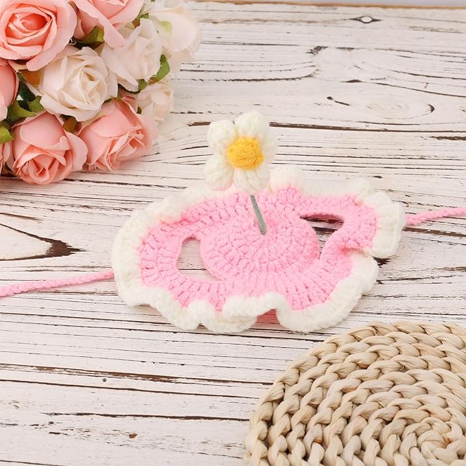 Cat Hat, Cute Flower Crochet Cat Hat Knitted Costume Headwear for Kitten Dog Puppy Pet Halloween Christmas Small Knit Cap Clothes Decoration (Pink)