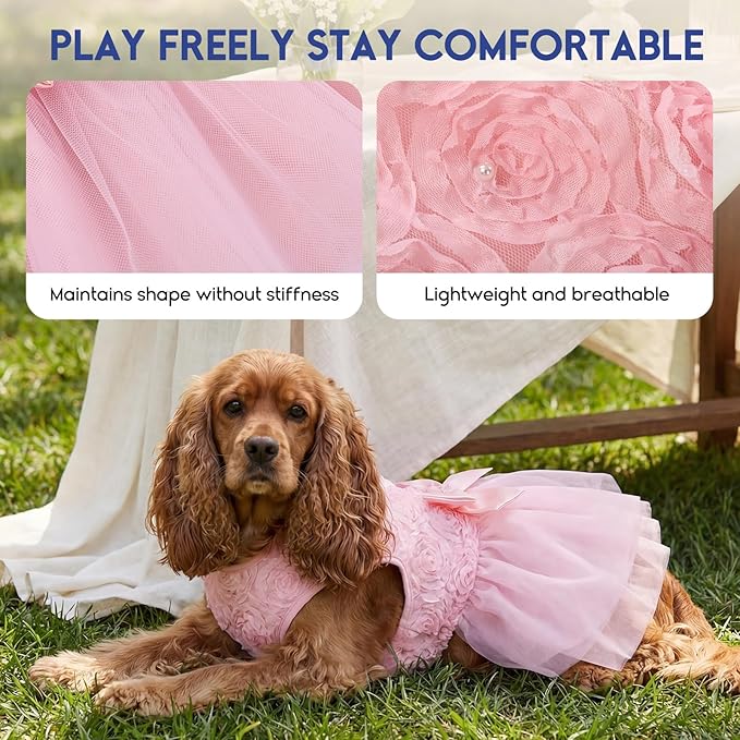 ASENKU Dog Dress Pet Wedding Dress Princess Lace Puppy Birthday Party Outfit Formal Apparel Girl for Small Medium Dogs Cats (2XL, Pink)