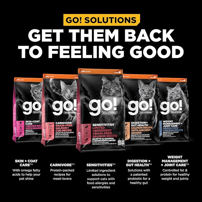 Go! Solutions Sensitivities Limited Ingredient Salmon Grain-Free Dry Cat Food, Chicken-Free Kibble Made by Experts for Sensitive Stomachs & Food Allergies, for Kittens, Adults, & Seniors, 12 lb Bag