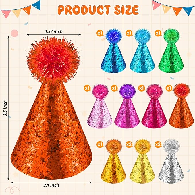 12 pcs Mini Party Hats Small Dog Cat Birthday Hats Tiny Little Party Hats for Stuffed Animal for Small Animal Puppies Kittens Costume Accessories Wedding Party Decor