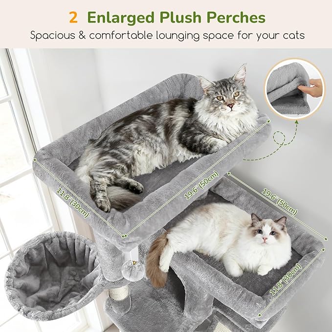 Globlazer Extra Large Cat Tree Tower 80in XXL Tall Cat Tree for Multiple Indoor Cats Large Adult Kittens with Scratching Posts, 2 Widened Perches, Adjustable Baskets, 2 Cozy Condos, S80G, Light Grey