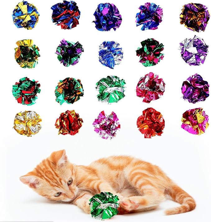150 Pcs Cat Crinkle Toys, 2-Inch Crinkle Balls for Cats, Colorful Mylar Cat Balls for Indoor Cats, Interactive Ball for Chase, Pounce, and Exercise