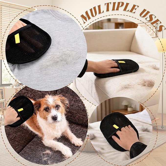 DAMAH Electrostatic Pet Hair Removal Gloves for Cats & Dogs, Reusable Washable Double Sided Grooming Gloves for Couch, Furniture, Carpet, Car Seat, Home Travel