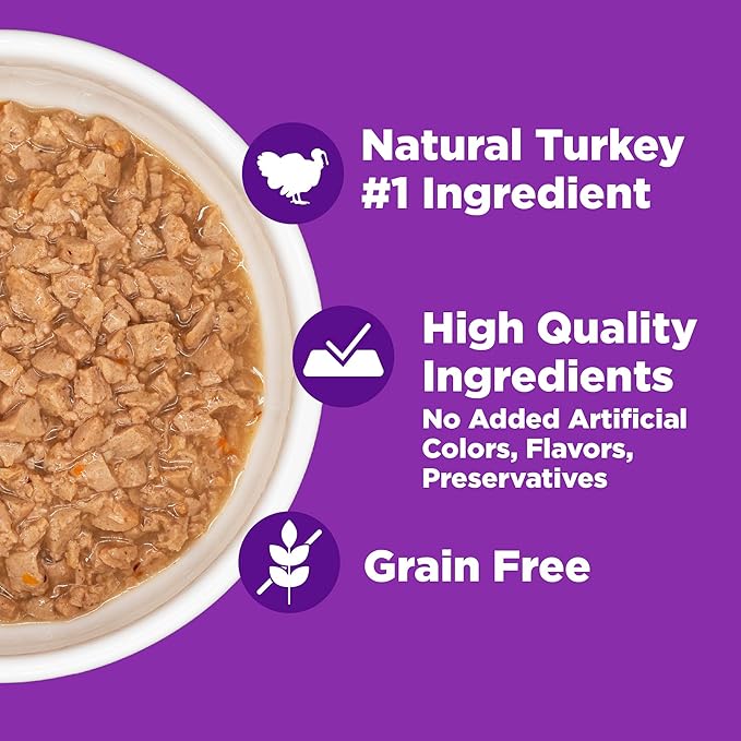 Wellness Complete Health Purrfect Duos Cuts in Gravy Adult Wet Cat Food, Natural, Protein Rich, Grain Free, Turkey and Salmon Dinner Recipe, 2.64 oz, Pack of 12 Split Cups