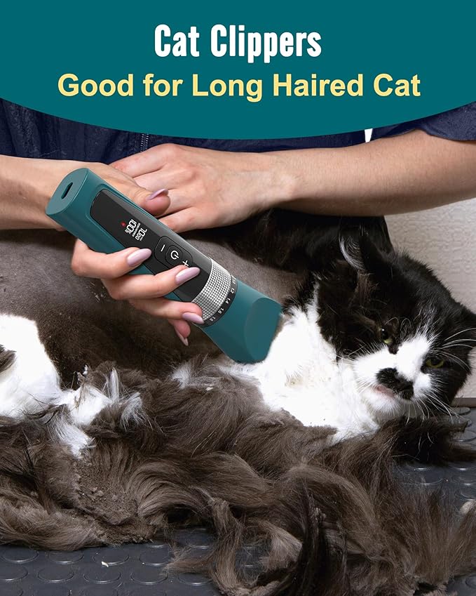 oneisall Cat Clippers for Matted Hair, 5-Speed Quiet Cat Grooming kit, Cordless Pet Shaver for Long Hair,Waterproof Pet Trimmer, Pet Clippers for Cats(Green)