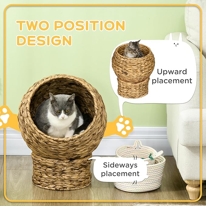 PAWHUT Egg Chair Rattan Elevated CAT Bed with Removable Cover, 17-in, Brown