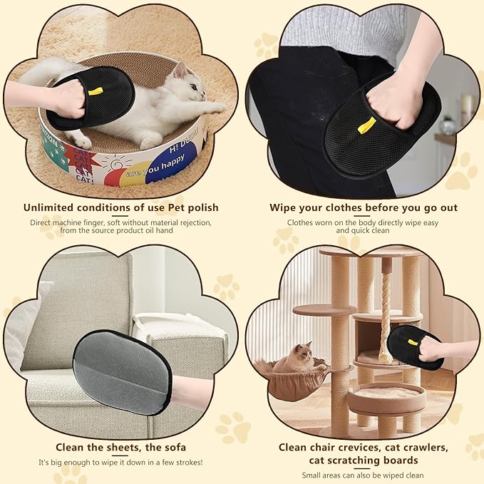 2pc Pet Hair Removal Glove & Remover for Cats Dogs - Upgraded Thickened Double Sided Grooming Gloves for Furniture Couch Carpet