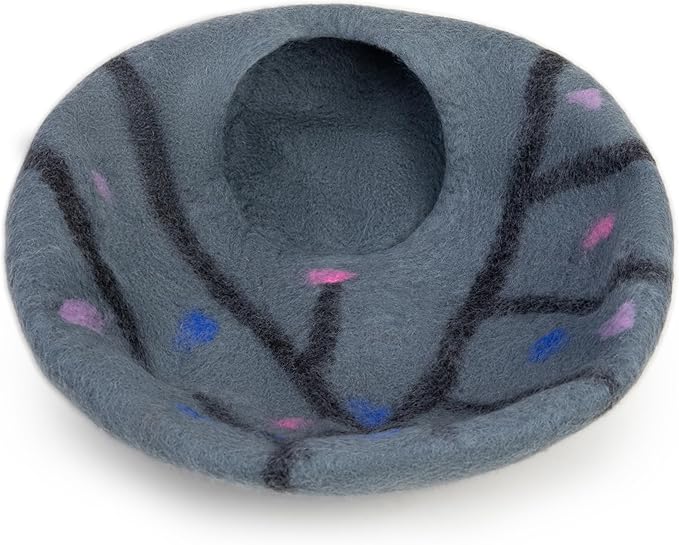 Woolygon Premium Felt Cat Cave Bed – Wool Kitty Beds Handcrafted Kitten Caves Bed for Indoor Cats - Made from Merino Wool, Foldable Cat Hideaway Covered Cat House Pod (Enchanted)