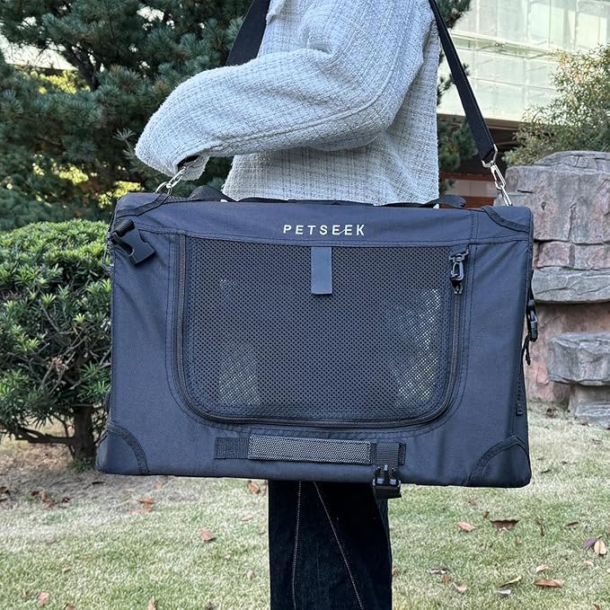 Large Cat Carrier, Portable Soft Sided Road Car Carrier, for Small Dog or Big Cats, 20"x13"x13" Outside Folding Comfortable Design, Black