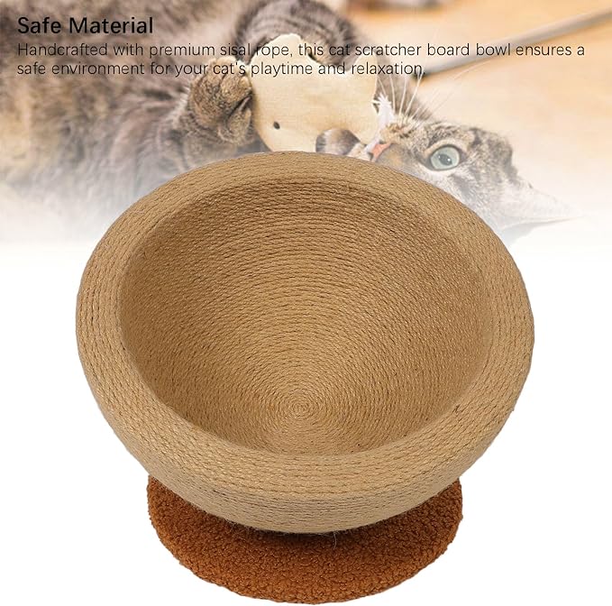Zerodis Cat Scratcher, Sisal Hemp Cat Scratching Board Circular Concave Design Bed Hammock Bowl Shape 2 in 1 Pet Scratching Post Furniture Protector for Couch 14.2x15.2x7.9in (Tilted Style)