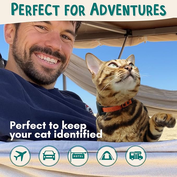 OutdoorBengal Breakaway Cat Collar + Airtag Holder, No Bell - Compatible Silicone Case, Breakaway Airtag Cat Collar for Apple Air Tag - Waterproof Tracking Collars for Boy, Girl, Cats, Kittens (Black)