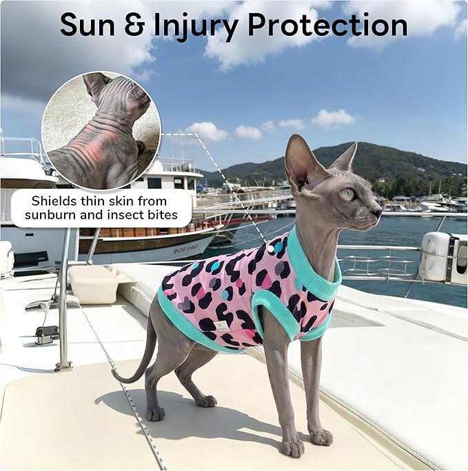 PUMYPOREITY Sphynx Cat Clothes: Stretchy Sweater, Soft Hairless Shirt, Pullover Pajamas, Turtleneck for Sphynx Cornish Rex, Devon Rex - Pink, L