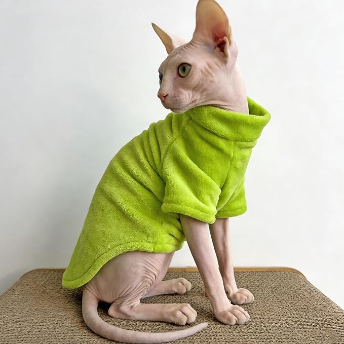 Sphynx Cat Clothes Sweaters, Sphynx Hairless Cat Clothes for Cats Only, Warm Sphinx Kitten Apparel Outfits Pajamas for Cornish Rex and Devon Rex,Christmas Halloween Costume, Green,L