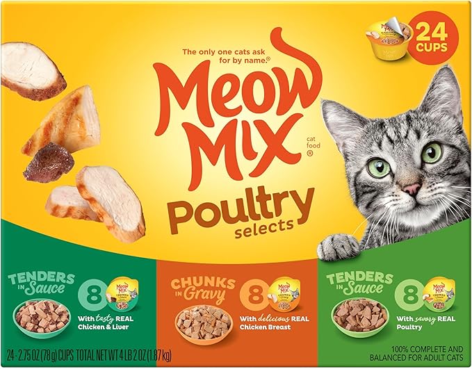 Meow Mix Poultry Selections Variety Pack, Wet Cat Food, 2.75 oz Cup (24 Pack)