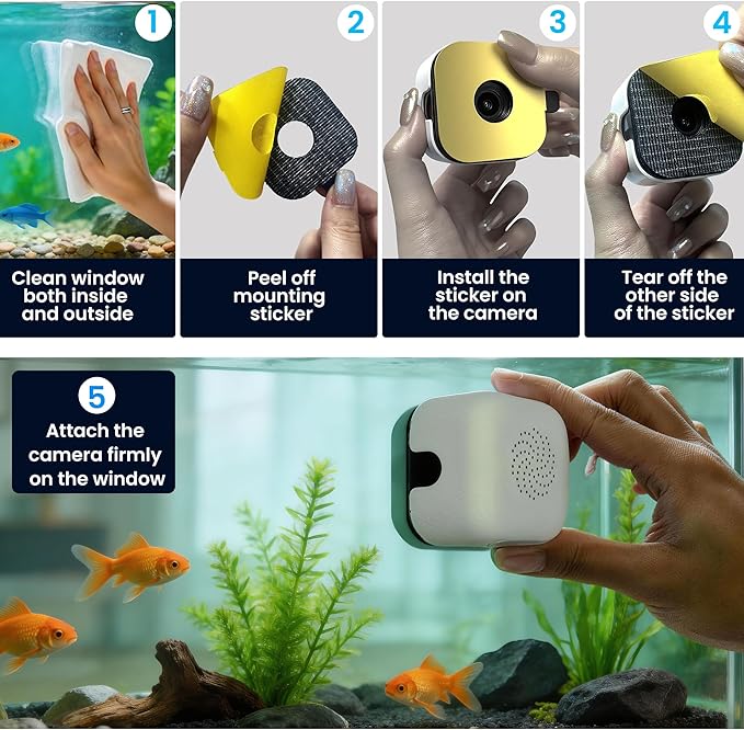 2026 Upgraded 2K Aquarium & Terrarium Pet Camera, Close-Focus Lens for Fish, Lizard & Reptiles, Easy Install, 5GHz Dual-Band WiFi, 24/7 Full Color Night Vision, Loop Recording, Motion Detection