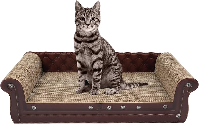 COOZMENT Scratching Sofa, Couch Shaped Thick Scratching Cardboard, Lounge Bed for Indoor Rest&Play, Sofa Scratcher Pad (Brown, 27.6" L X 12.2" W X 7.4" H)
