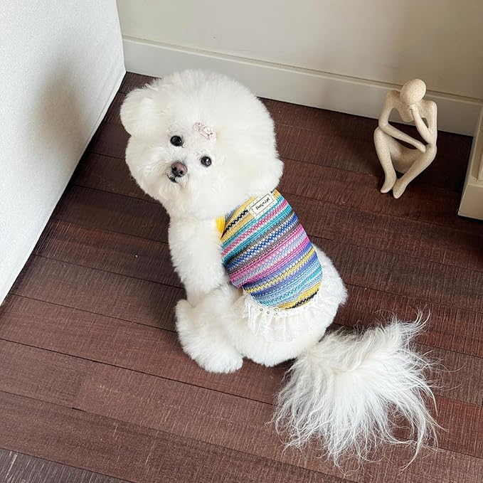 Colorful Openwork Knitted Dog & Cat Clothes - Stylish Pet Tank Top & Skirt for Small Dogs, Cats, Puppies & Kittens, Breathable Comfortable Cozy Pet Clothing