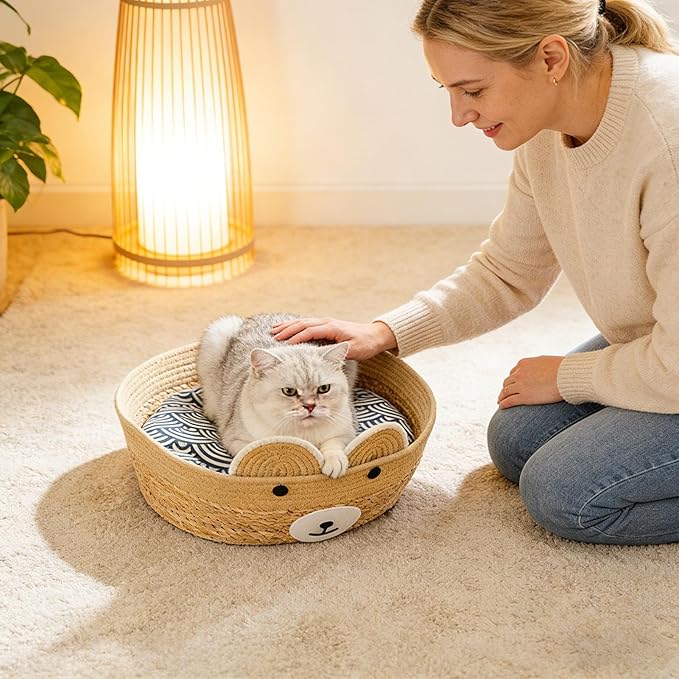 Weaving Cat Nests, Safe and Secure Pet Nest, 35x35x13cm, Cute Pet Bed for Indoor Cats Couch, Cat Bed Basket, Stylish and Functional Pets Furniture, for Lounging, Napping, Or Hiding