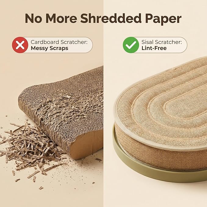 Large Sisal Cat Scratcher Lounge, 2-in-1 Cat Bed with Durable Base & Plush Foam Cushion, Non-Shedding Cat Scratching Pad for Indoor Cats, 22"x14" Oval Nest, No Mess Furniture Protector