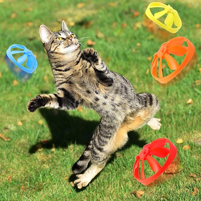 Sumind 18 Pieces Interactive Cat Fetch Tracking Toys With 5 Colors Flying Propellers for Indoor Pet Kitty Training Chasing (Blue Cat Theme Design)