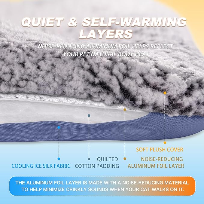 Self Warming Cat Bed, Reversible Warming Cooling Cat Bed, Winter Warm Cats Pad & Summer Cooling Cats Mat, Soft Pet Mat for Kitty & Small Dogs, Perfect for Crates, Beds, Sofas, Dark Blue, 24"x36"