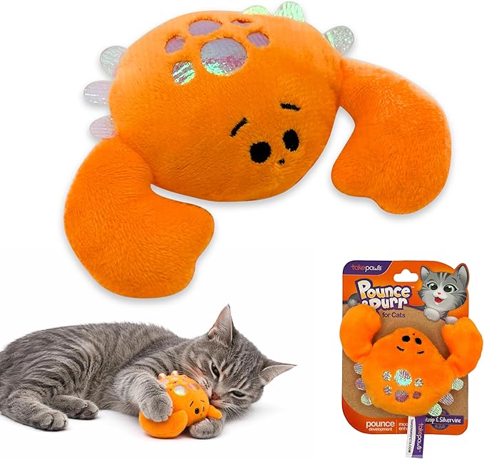 Pounce & Purr® Plush Cat Toys, Catnip & Silvervine Infused, Shiny Iridescent Accents, Interactive Play Toys for Cats & Kittens (Crab)
