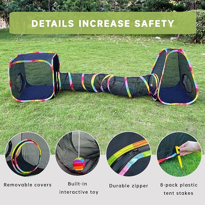Outdoor Cat Enclosures, Cat Tunnels Catio Tents Cubes for Indoor Cats with Play Ball, Collapsible Outside Playpen Tunnel for Kitty, Rabbit, Puppy and Small Animals