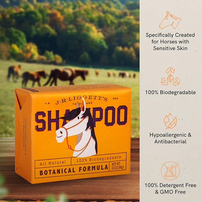 J.R.LIGGETT'S Botanical Horse Shampoo Bar for Sensitive Skin - 100% Detergent Free, Non-GMO & Biodegradable - Deep-Cleansing, Hypoallergenic Formula for Healthy Skin, Mane & Tail - 3.5 oz Bar