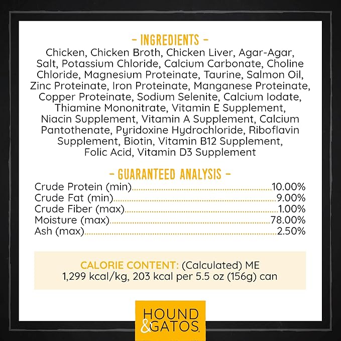 Hound & Gatos Chicken Wet Cat Food, Single Protein, 98% Real Meat Formula, Grain Free Limited Ingredient Cat Food, 5.5 oz Cans (Pack of 24)