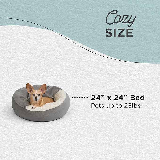 Best Friends by Sheri Cozy Cuddler Ilan Covered Cat and Dog Bed with Attached Blanket, Gray, 24"x24"