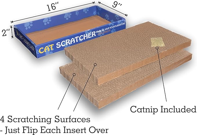 Flat Cat Scratcher Lounger with Two Reversible Double Wide Corrugated Cardboard Surfaces