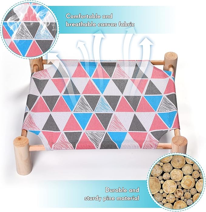 Mixweer 4 Pcs Cat Hammock Bed Wooden Cooling Elevated Bed Detachable Portable Chair for Small Dogs Pets Sleeping Indoor and Outdoor 21 x 19 x 5 Inch(Alpaca)