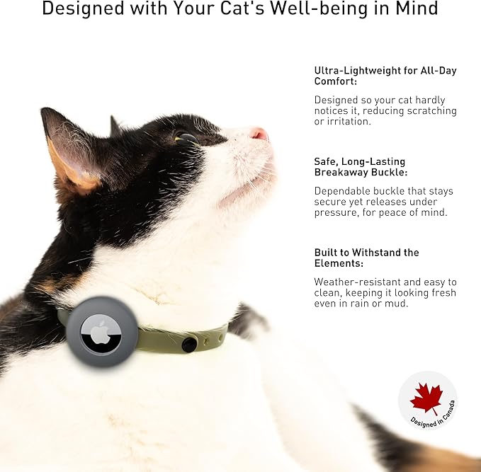 Airtag Silicone Cat Collar - Soft, Comfortable, and Lightweight Breakaway Collar with Air Tag GPS Tracker Holder for Outdoor Cats and Sensitive Skin Kittens by Nuvuq (6 ⅞" to 10 ¼", Green)