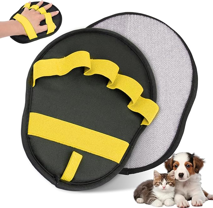 Upgraded Five-Finger Electrostatic Pet Hair Removal Gloves, Reusable Cat & Dog Hair Remover for Couch, Furniture, Carpet, Car Seat, Clothing - Magic Brush Pet Grooming Glove (Yellow)