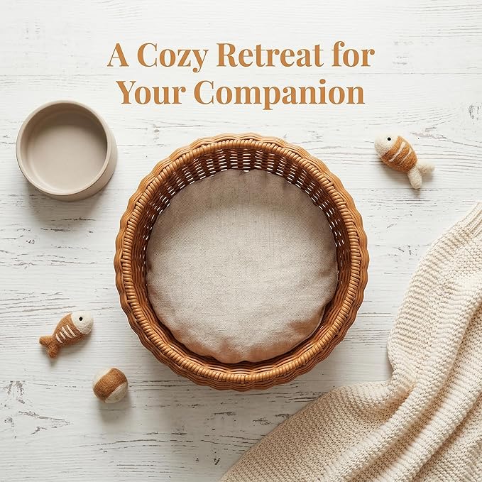 Imitation Rattan Cats Basket Hanging Hammock Bed for Small Space Comfortable Small Cats Nest for Indoor and Outdoor