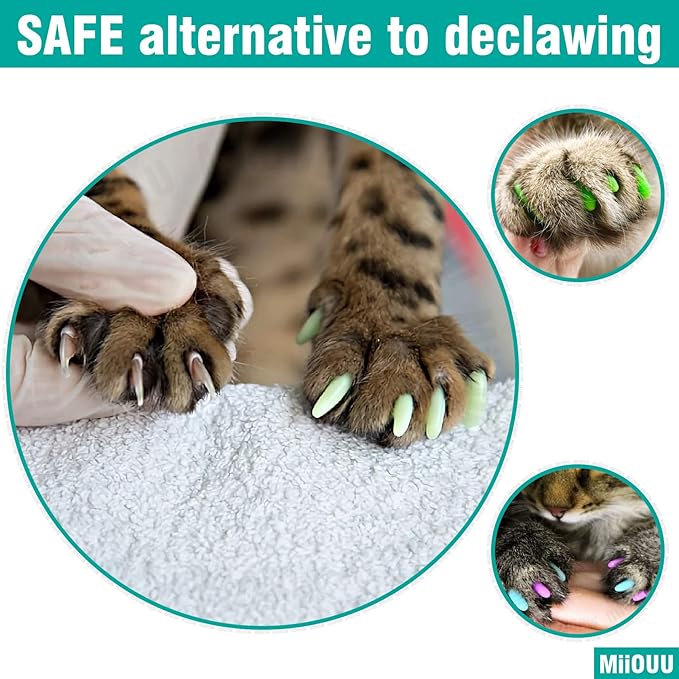 10x Colors / 100 pcs Cat Nail Caps | Cat Claw Covers with Adhesives and Applicators | Alpha (XS)