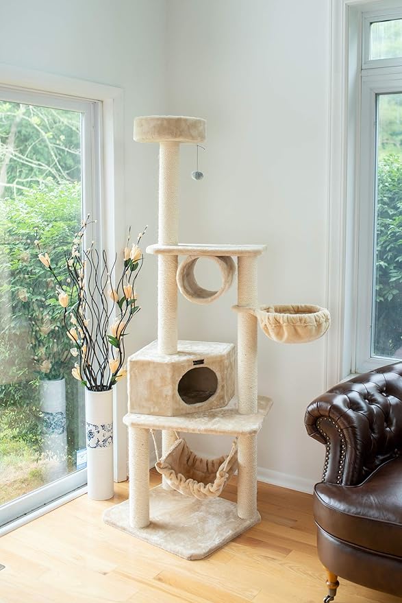 Armarkat 72" H Pet Cat Tower, Tower EntertaInment Real Wood Furniture With Lounge Basket, Perch, A7204