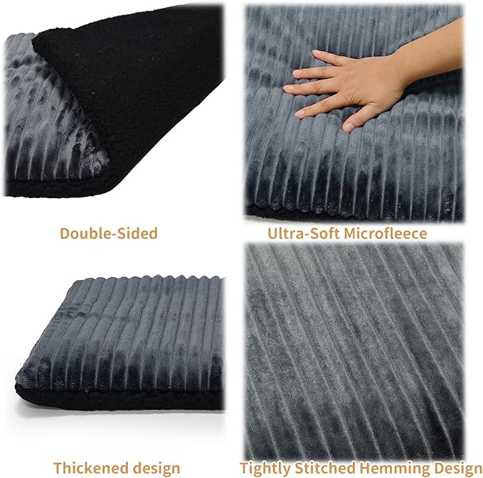 Self-Warming Cat Bed Pad 30x20 inches Self-Heating Cat Bed Mat Thermal Blanket for Indoor Cats & Dogs Stripes Gray