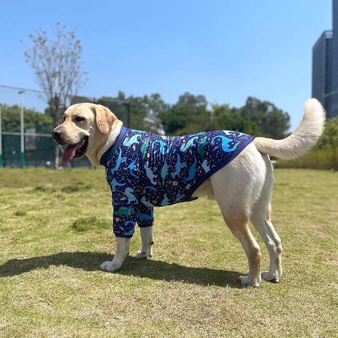 Dog Navy T Shirts with Universe Dinosaur Pattern Printed Pet Shirt Softable Pajamas for Large Dogs (3XL, Navy)