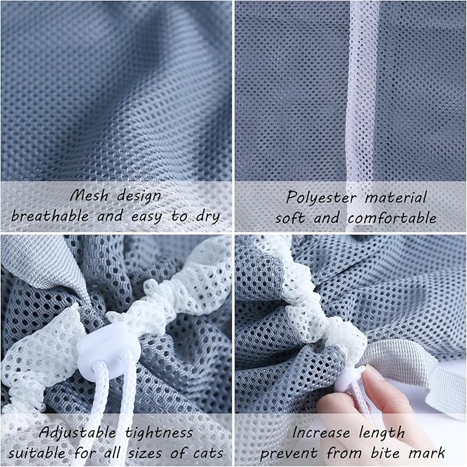 Cat Bathing Grooming Bag - Anti Bite & Anti Scratch Adjustable Pet Restraint for Bathing, Nail Trimming, Medicine, Injection - Secure & Calming with Adjustable Straps & Zippers (Gray)