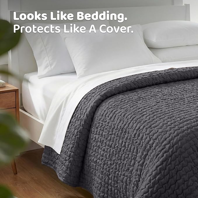 PAULATO BY GA.I.CO. Waterproof Blanket for Bed – Twin Size Cover for Incontinence – Machine Washable Stain-Resistant Protector for Couch and Sofa – Absorbent Pad - Dark Grey